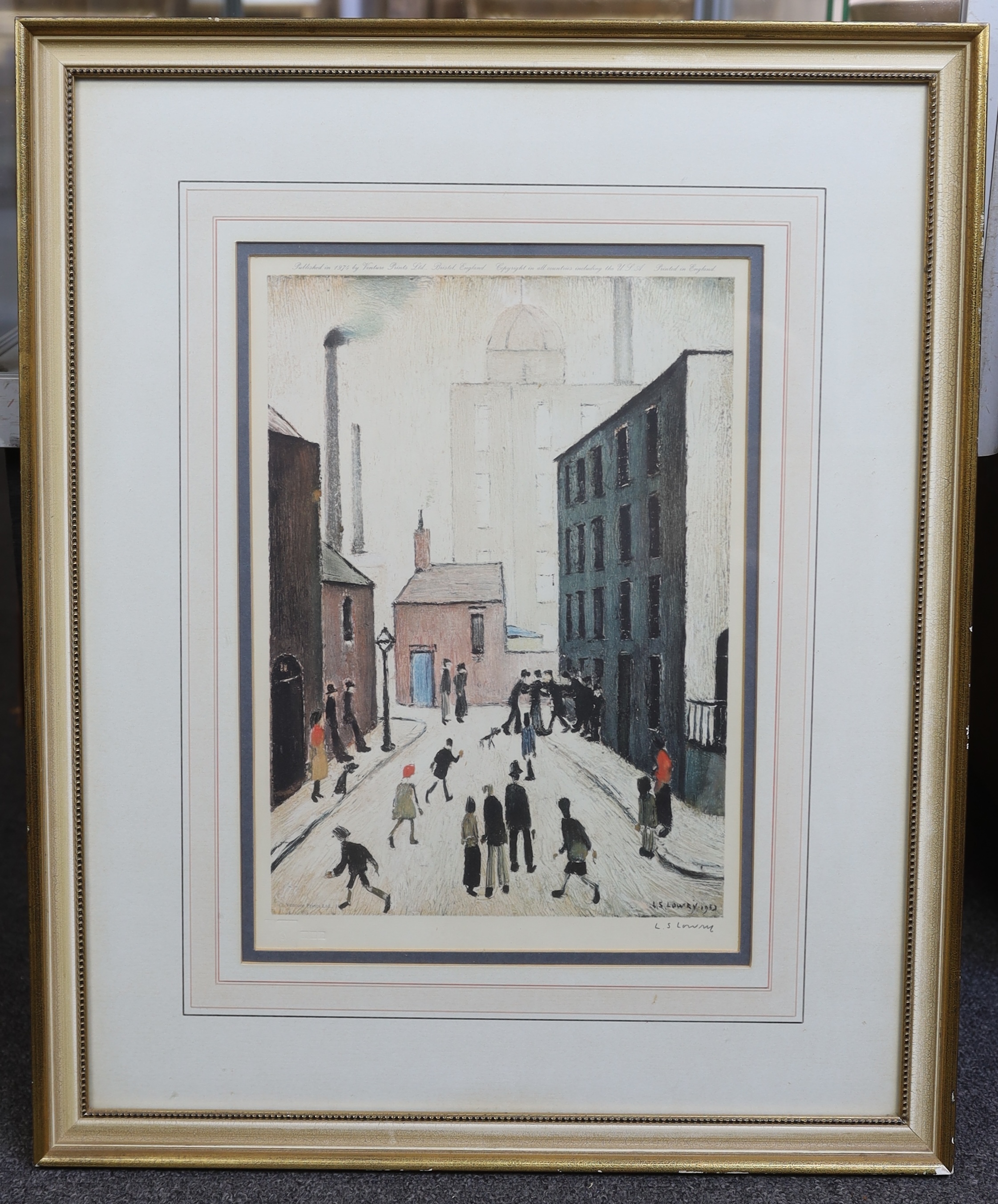 Laurence Stephen Lowry (English, 1887-1976), 'Industrial scene', offset colour lithograph, 37 x 26cm